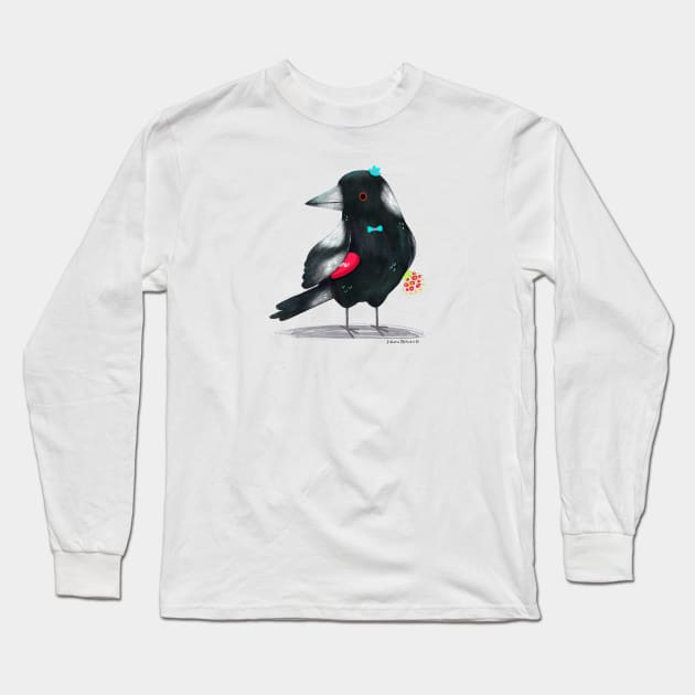 Australian Magpie bird with flowers and a chocolate box Long Sleeve T-Shirt by julianamotzko